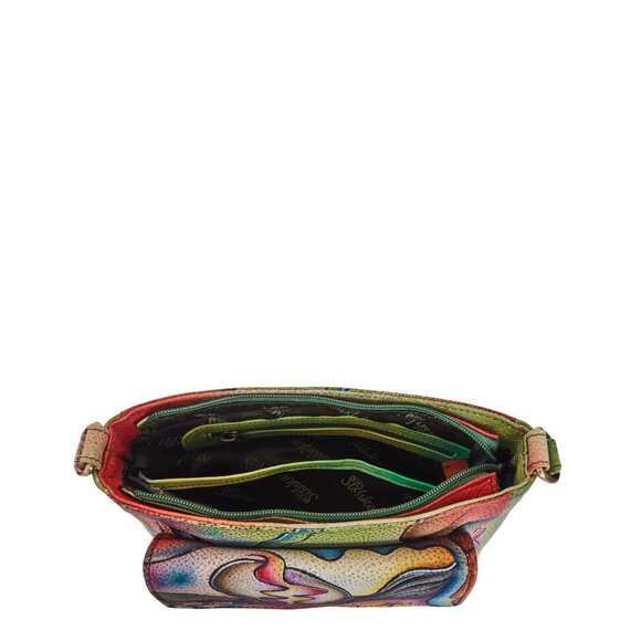 Hand-Painted Leather Crossbody Bag for Women with Abstract Artwork, Sling Bag - Picture 5 of 7